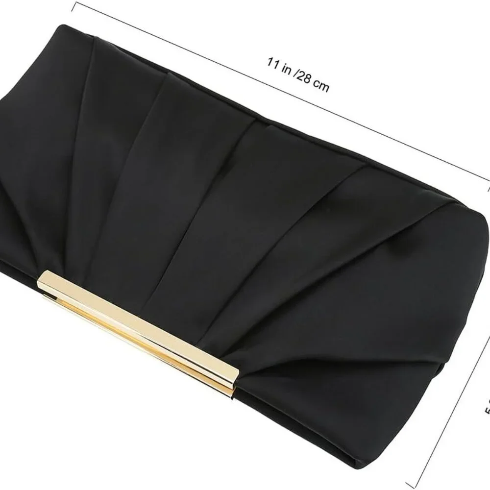 Clutch Evening Bag Elegant Pleated Satin Formal Handbag Simple Classy Purse for - Picture 3 of 7